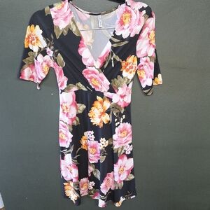 Mother Bee Maternity Black and Pink Floral Mini Dress